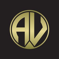 AV Logo monogram circle with piece ribbon style on gold colors