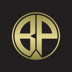 BP Logo monogram circle with piece ribbon style on gold colors