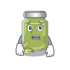 A picture of pistachio butter having an afraid face