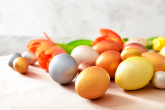 Beautiful Easter eggs on table