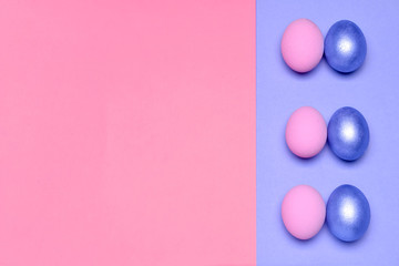 Beautiful Easter eggs on color background