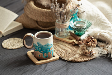 Still life in a cozy room with a beautiful Cup.
