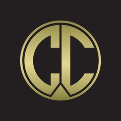 CC Logo monogram circle with piece ribbon style on gold colors