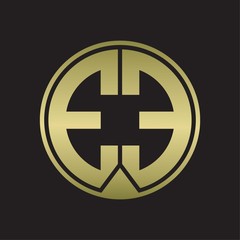 EE Logo monogram circle with piece ribbon style on gold colors