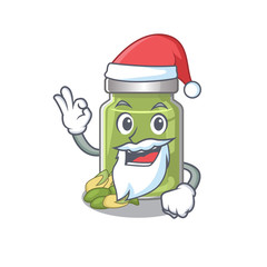 Pistachio butter in Santa cartoon character style with ok finger