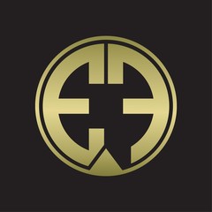 EF Logo monogram circle with piece ribbon style on gold colors