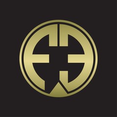 FE Logo monogram circle with piece ribbon style on gold colors