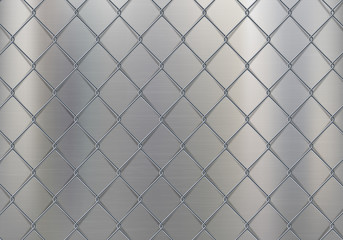 Metal textured background with wire grid. Brushed steel plate