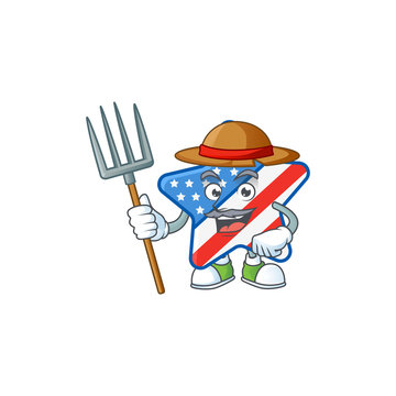 sweet Farmer USA star cartoon mascot with hat and tools