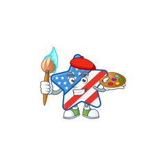 An elegant USA star painter mascot icon with brush