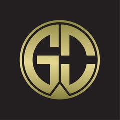 GO Logo monogram circle with piece ribbon style on gold colors