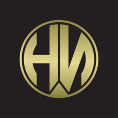 HN Logo monogram circle with piece ribbon style on gold colors