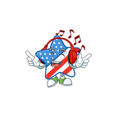 USA star cartoon character design Listening music on a headset