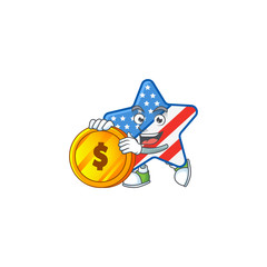 an elegant USA star mascot cartoon design with gold coin