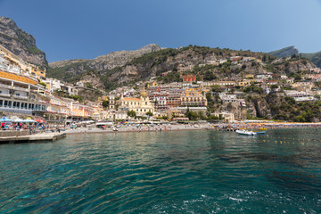 Fototapeta na wymiar Positano seen from the sea on Amalfi Coast in the region Campania, Italy
