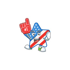 A cartoon design of USA star holding a Foam finger