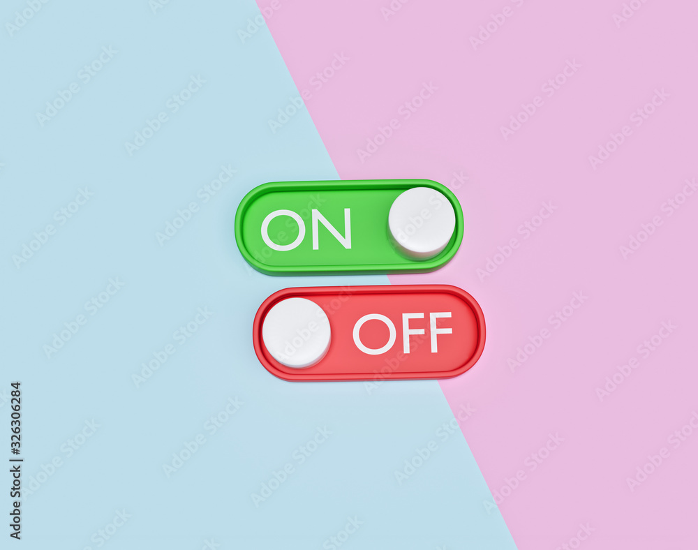 Aufkleber minimal 3d icon. on and off toggle switch button isolated on pastel abstract background. top view. 3