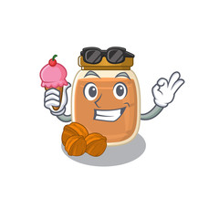 happy face walnut butter cartoon design with ice cream