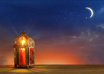 Islamic greeting Eid Mubarak cards for Muslim Holidays.Eid-Ul-Adha festival celebration.Arabic Ramadan Lantern .Decoration lamp - obrazy, fototapety, plakaty