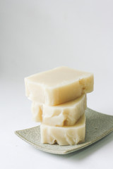Fototapeta na wymiar Hand Made Organic White Olive Oil Soap