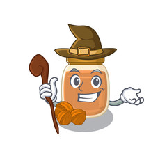 a mascot concept of walnut butter performed as a witch