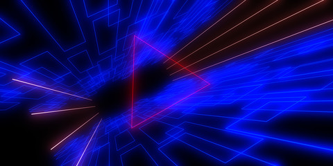 3D abstract background with neon lights. 3d illustration
