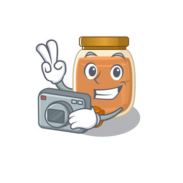 Cool Photographer walnut butter character with a camera