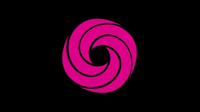 Spiral-shaped graphic object that rotates clockwise in the center, varying in size, on a background with a hypnotic, psychedelic and stroboscopic effect.