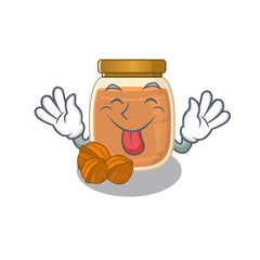 Funny walnut butter mascot design with Tongue out