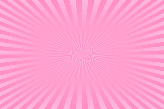 Pink rose light burst background with sunbeams. Invitation card template (party birthday invite). Comic retro circus poster BG. Baby girl. Backstage banner. Trendy stripes sun. Sweet romantic pop art