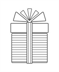 Gift Box With Ribbon And Bow, Icon. Gift For Christmas, New Year, Birthday, Holiday. Contour Vector Illustration, Outline. For Coloring Book Page.