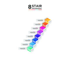 8 stair step timeline infographic element. Business concept with eight options and number, steps or processes. data visualization. Vector illustration.