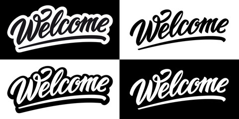 Welcome hand lettering sketched typography motivational text. Drawn art sign. For Greetings card, postcard, banner, tag, poster. Celebration vector illustration.