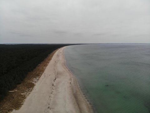 Aerial view of Schaabe spit national park on island Rugia, Glowe, Germany