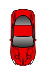 Red Car, Top view. Fast Racing car. Modern flat Vector illustration on white background.