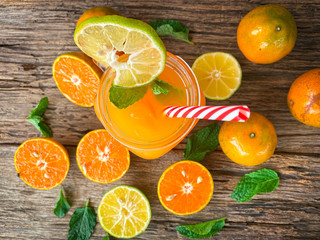 fresh citrus fruits and orange juice