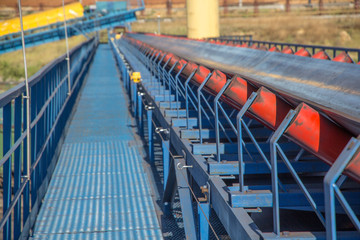 Obraz premium General form conveyor belt, rollers, technical service platform and lightning protection..