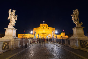 Fototapeta na wymiar Night view of Castel Sant'Angelo and Ponte Sant'Angelo in Rome, Italy