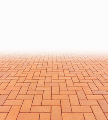 Fototapeta premium Paver brick floor also call brick paving, paving stone or block paving. Manufactured from concrete or stone for road, path, driveway and patio. Empty floor in perspective view for texture background.