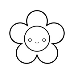 Cute flower outline drawing for children's coloring book. Kawaii vector illustration.