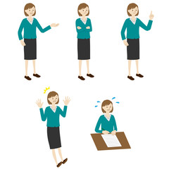 Illustration of a businesswoman 5 poses set