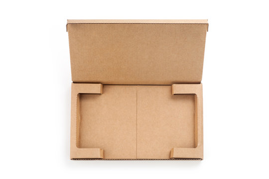 Empty cardboard box isolated on white background. Top view.