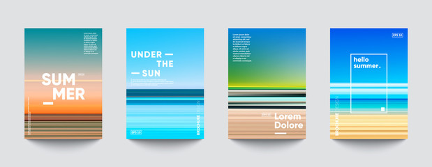 Summer backgrounds set. Creative gradients in summer colors. Ocean horizon, beach and sunsets.  - obrazy, fototapety, plakaty