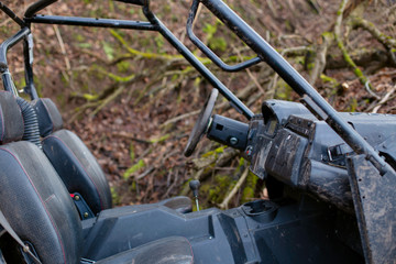 The dirty seat of an SUV that slide out after an extreme ride in a ditch
