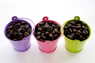 coffee beans in bucket white background