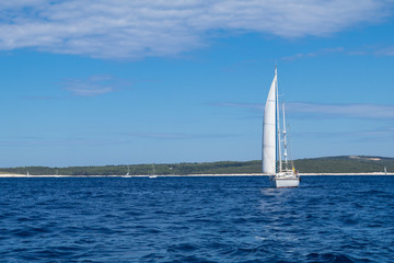 luxury  big white sailing yachts at the sea 