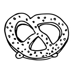 Hand drawn pretzel with salt on top. Sketch. Line art vector isolated element