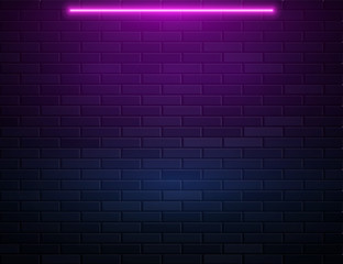 Retro Abstract Blue And Purple Neon Lights On Black Brick Wall