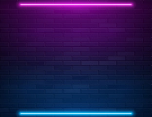 Retro Abstract Blue And Purple Neon Lights On Black Brick Wall