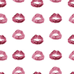 Lips watercolor red illustration. Lips seamless pattern on a white background. For fabric or packaging design.